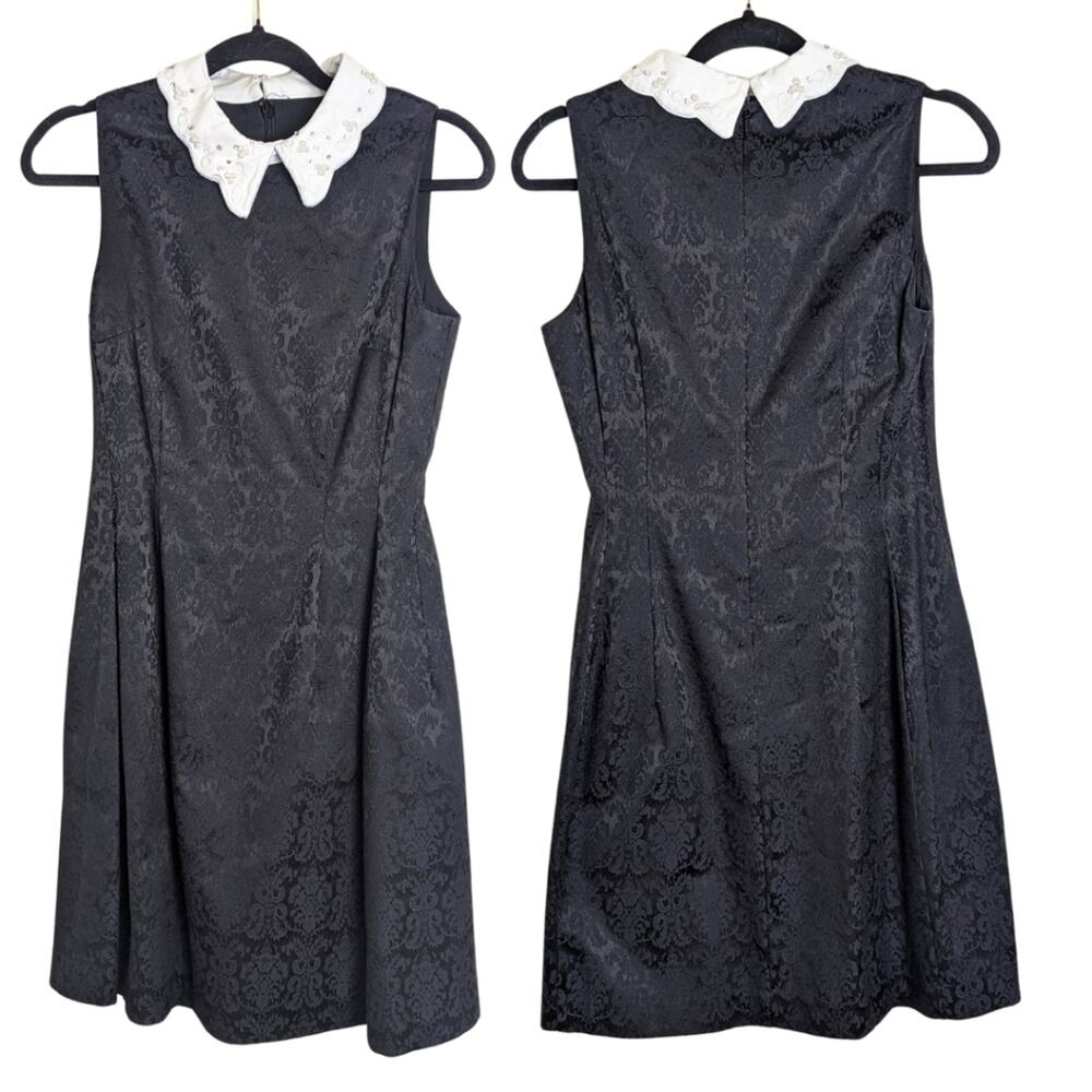 Wednesday Adams Black Velvet Goth Fashion Dress Embellished Collar Size 4